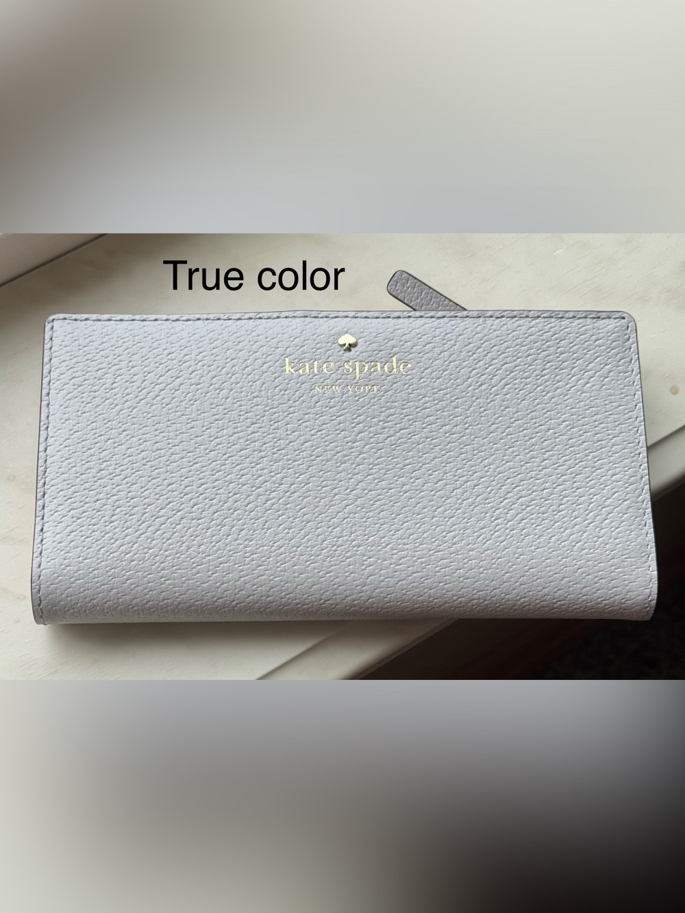 Kate Spade Gray and Tan Wallet Sleek Pebbled Leather